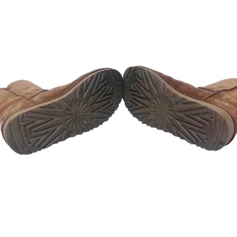 UGG Bailey Button Chestnut Brown Suede Shearling Mid Calf Boots Women‎ 5803